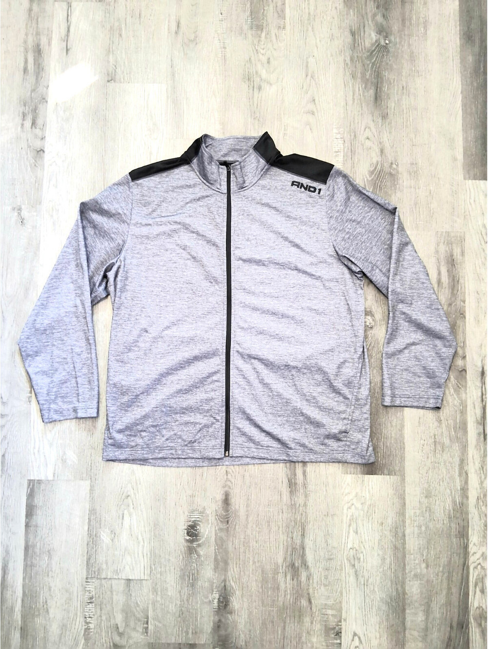 And1 Men's XXL Gray/black Open Side Pockets Embroidered Logo Full Zip Jacket